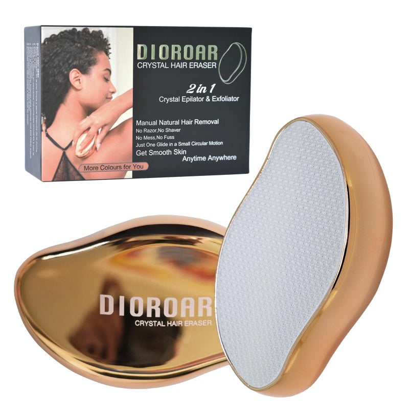 DIOROAR ممحاة الشعر الكريستالية جهاز إزالة الشعر من الزجاج النانوي جهاز إزالة الشعر بدون ألم ومقشر للبشرة للحصول على بشرة ناعمة وحريرية بسرعة باللون الذهبي